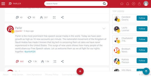 Parler is a Twitter-like app that describes itself as the world’s “premier free speech social network.”