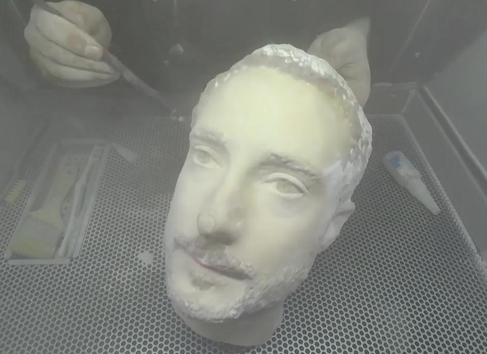 A 3D-printed head being made at the Backface studio in Birmingham, U.K.